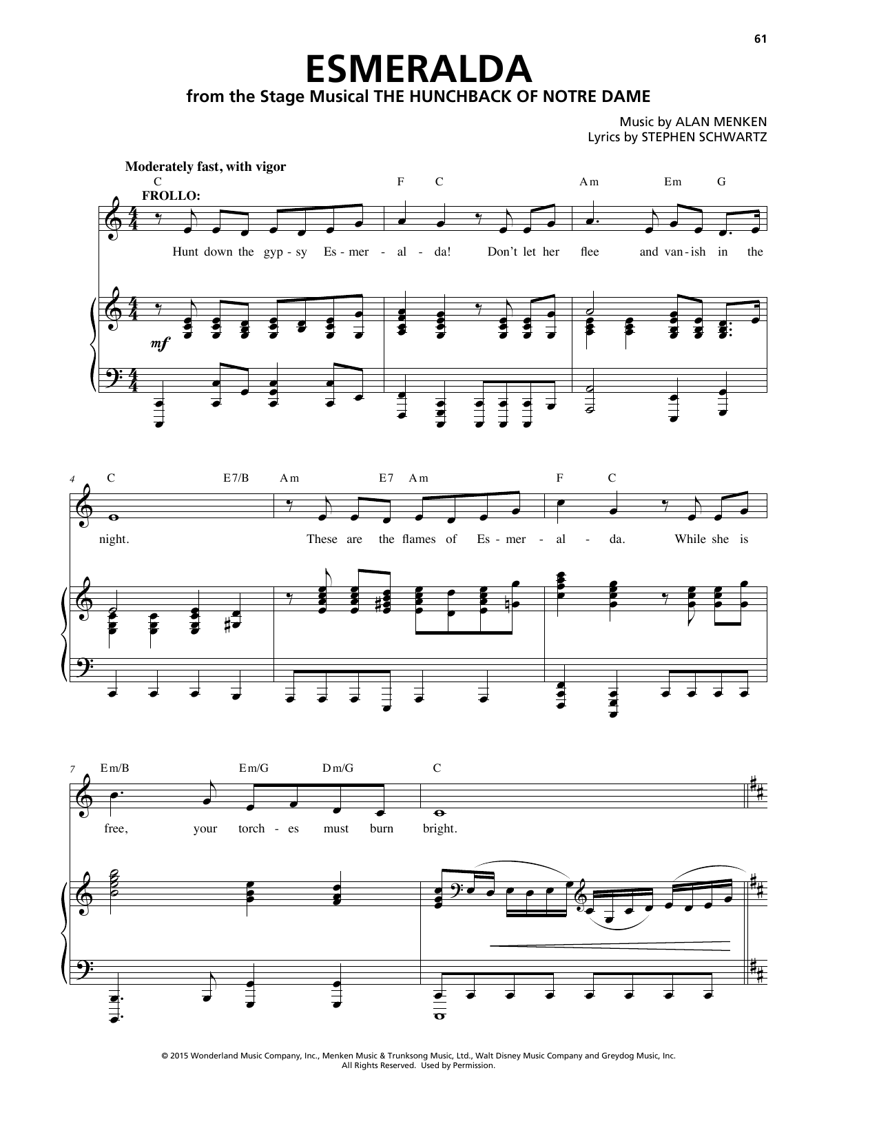 Alan Menken & Stephen Schwartz Esmeralda (from The Hunchback Of Notre Dame: A New Musical) sheet music notes and chords arranged for Piano & Vocal