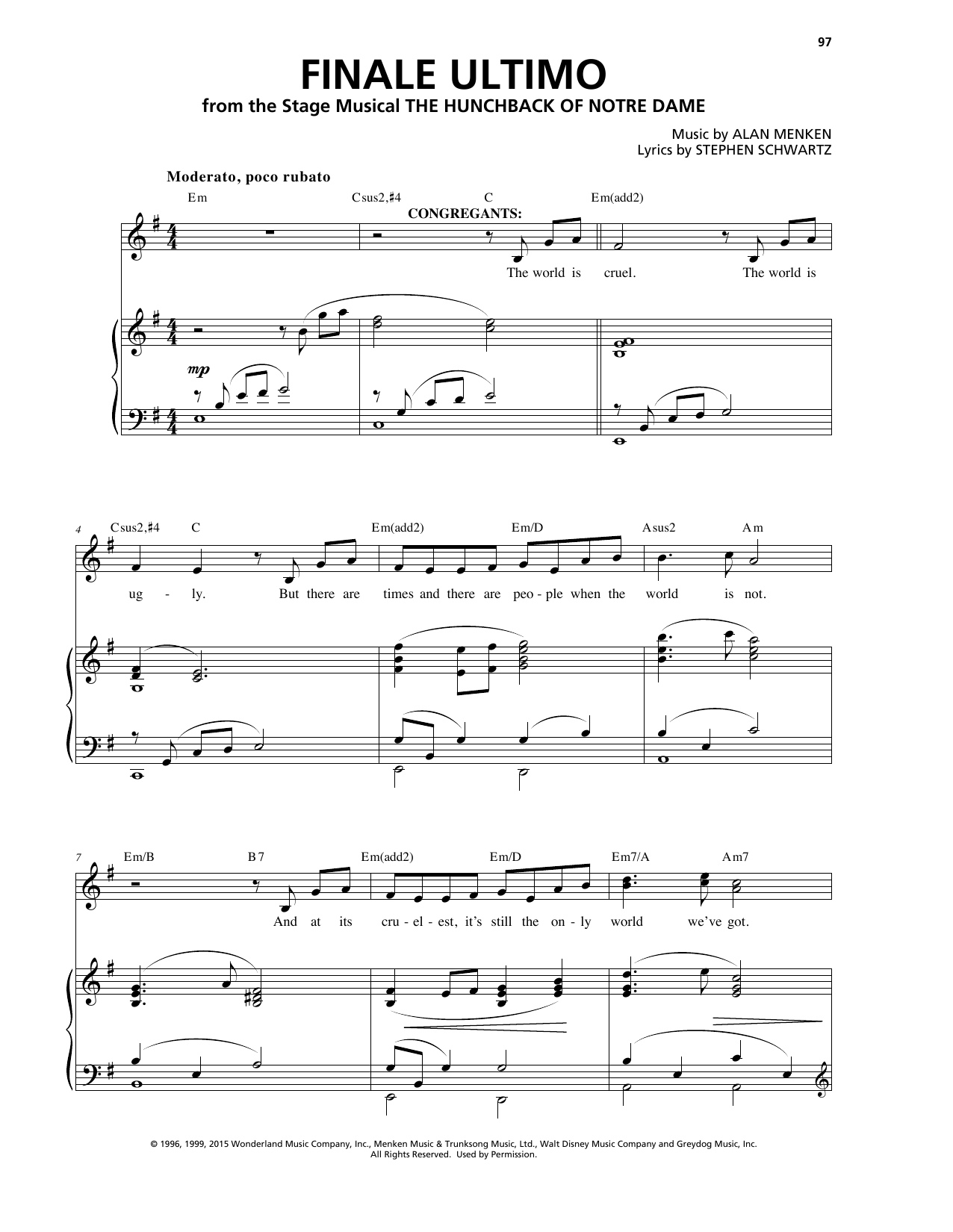 Alan Menken & Stephen Schwartz Finale (Ultimo) (from The Hunchback Of Notre Dame: A New Musical) sheet music notes and chords arranged for Piano & Vocal