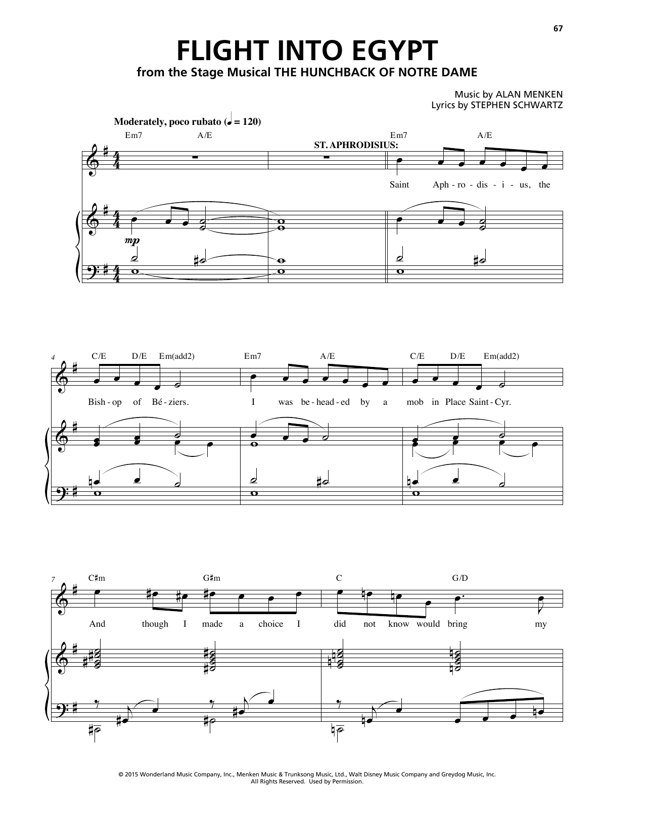 Alan Menken & Stephen Schwartz Flight Into Egypt (from The Hunchback Of Notre Dame: A New Musical) sheet music notes and chords arranged for Piano & Vocal