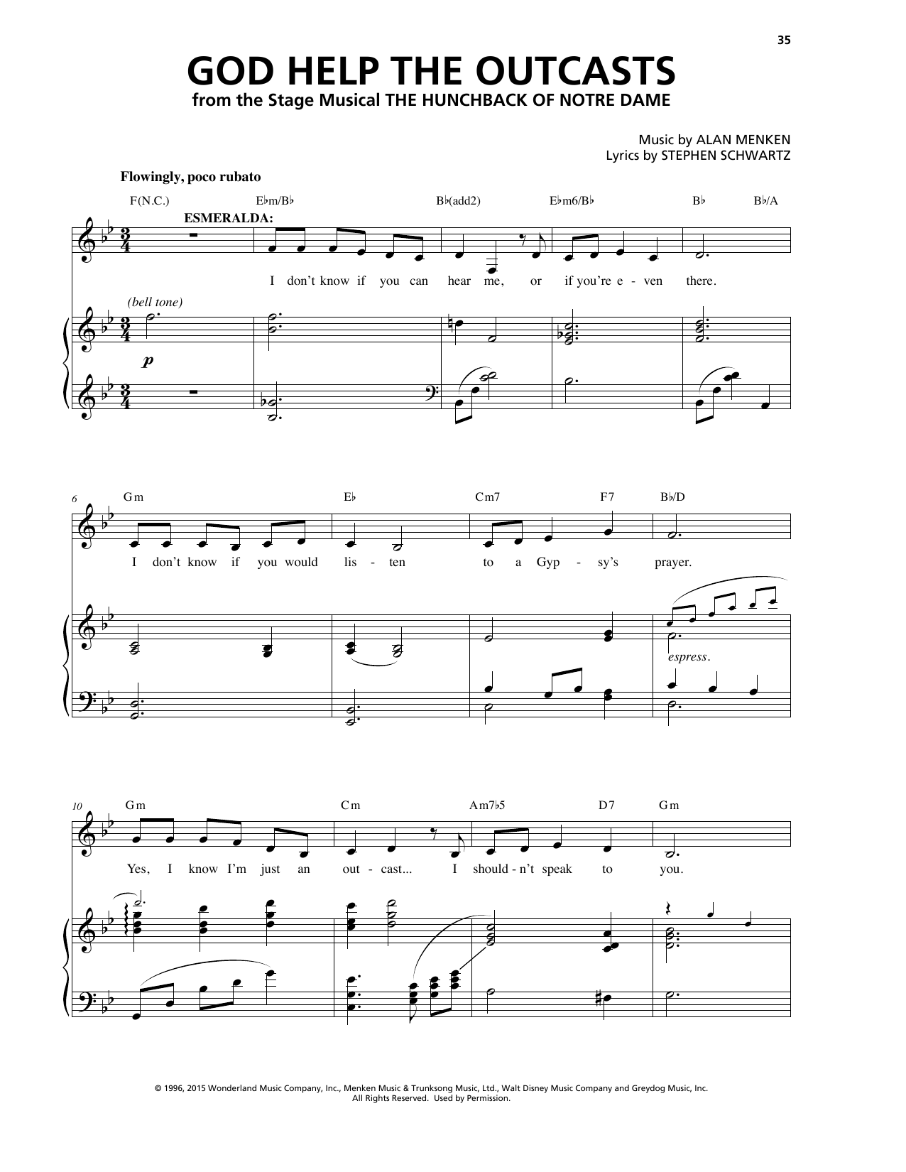 Alan Menken & Stephen Schwartz God Help The Outcasts (from The Hunchback Of Notre Dame: A New Musical) sheet music notes and chords arranged for Piano & Vocal
