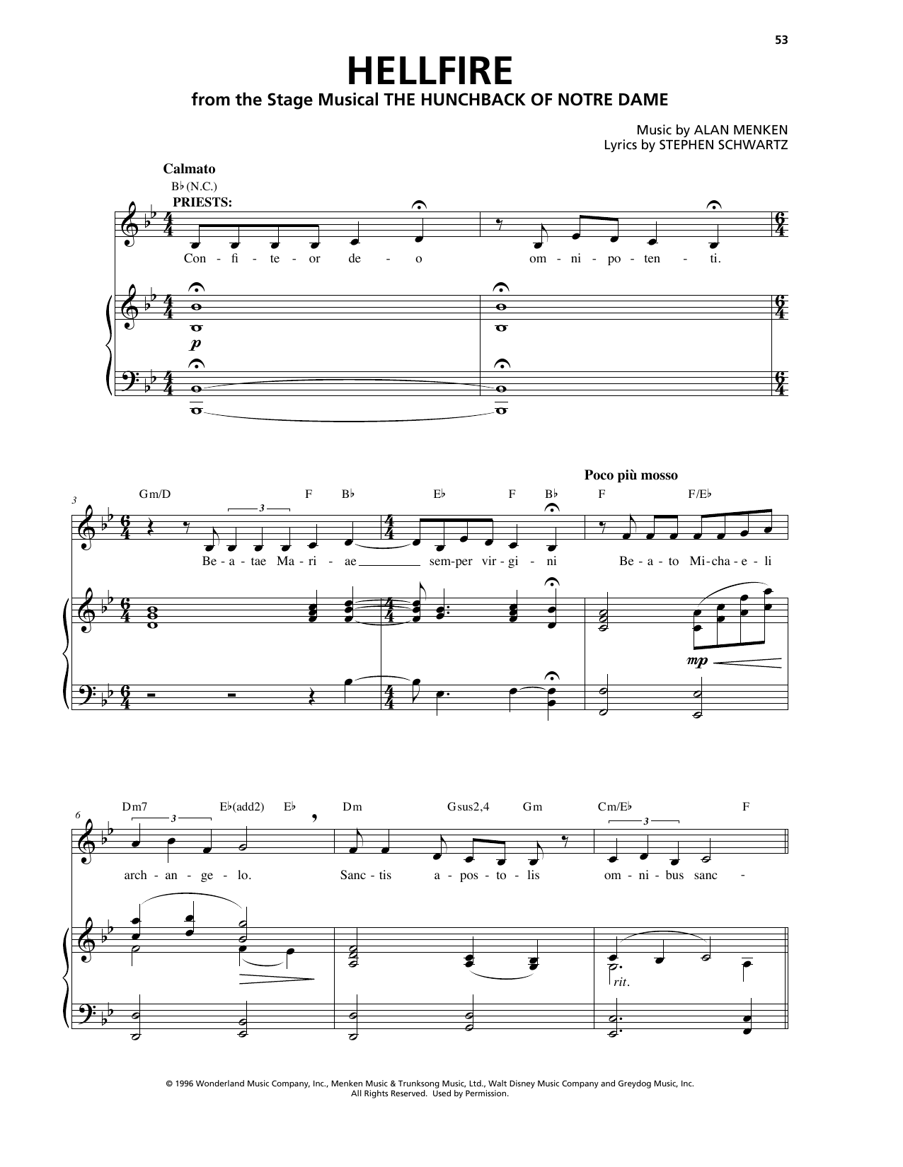 Alan Menken & Stephen Schwartz Hellfire (from The Hunchback Of Notre Dame: A New Musical) sheet music notes and chords arranged for Piano & Vocal