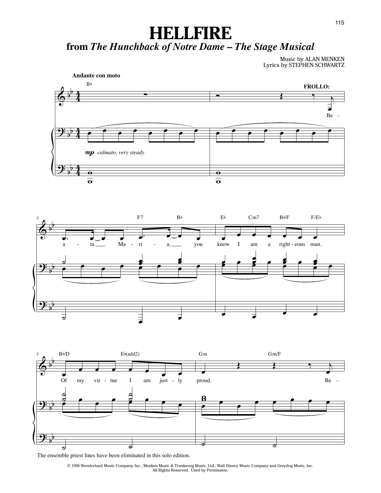Alan Menken & Stephen Schwartz Hellfire [Solo version] (from The Hunchback Of Notre Dame: A New Musical) sheet music notes and chords arranged for Piano & Vocal