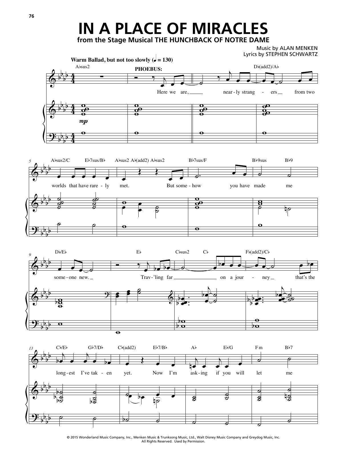 Alan Menken & Stephen Schwartz In A Place Of Miracles (from The Hunchback Of Notre Dame: A New Musical) sheet music notes and chords arranged for Piano & Vocal