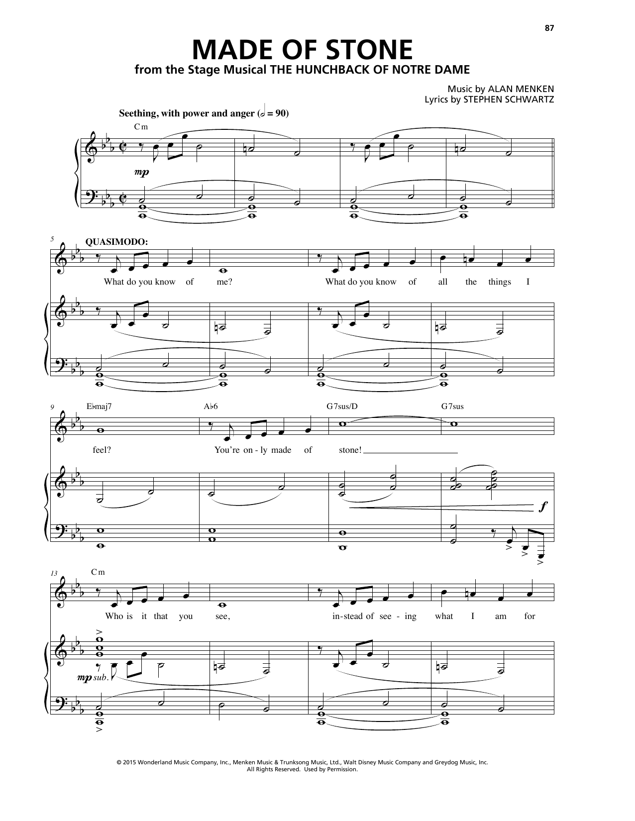 Alan Menken & Stephen Schwartz Made Of Stone (from The Hunchback Of Notre Dame: A New Musical) sheet music notes and chords arranged for Piano & Vocal