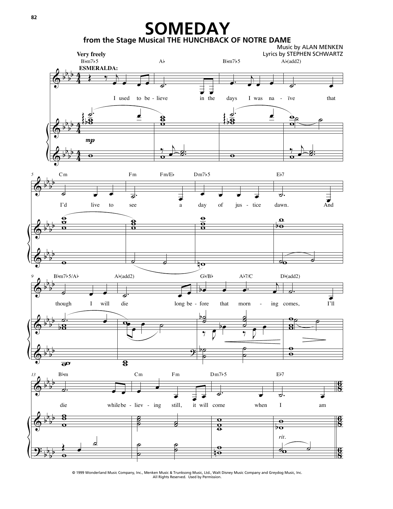 Alan Menken & Stephen Schwartz Someday (from The Hunchback Of Notre Dame: A New Musical) sheet music notes and chords arranged for Piano & Vocal