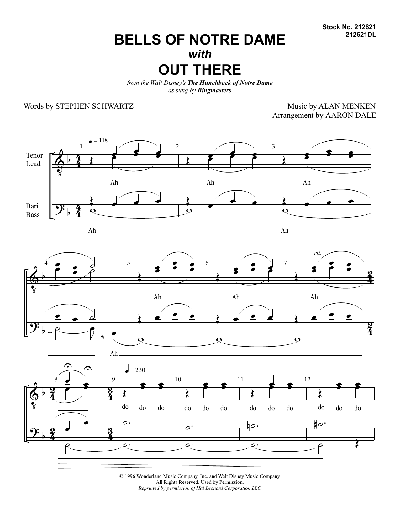 Alan Menken & Stephen Schwartz The Bells Of Notre Dame (with Out There) (arr. Aaron Dale) sheet music notes and chords arranged for TTBB Choir