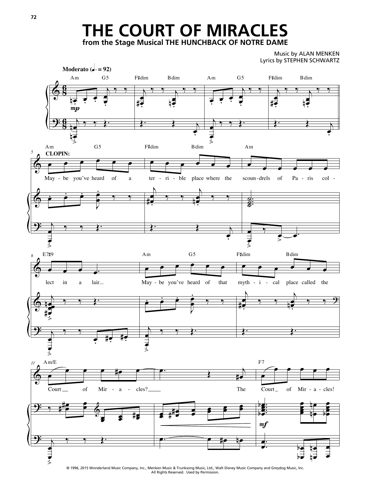 Alan Menken & Stephen Schwartz The Court Of Miracles (from The Hunchback Of Notre Dame: A New Musical) sheet music notes and chords arranged for Piano & Vocal