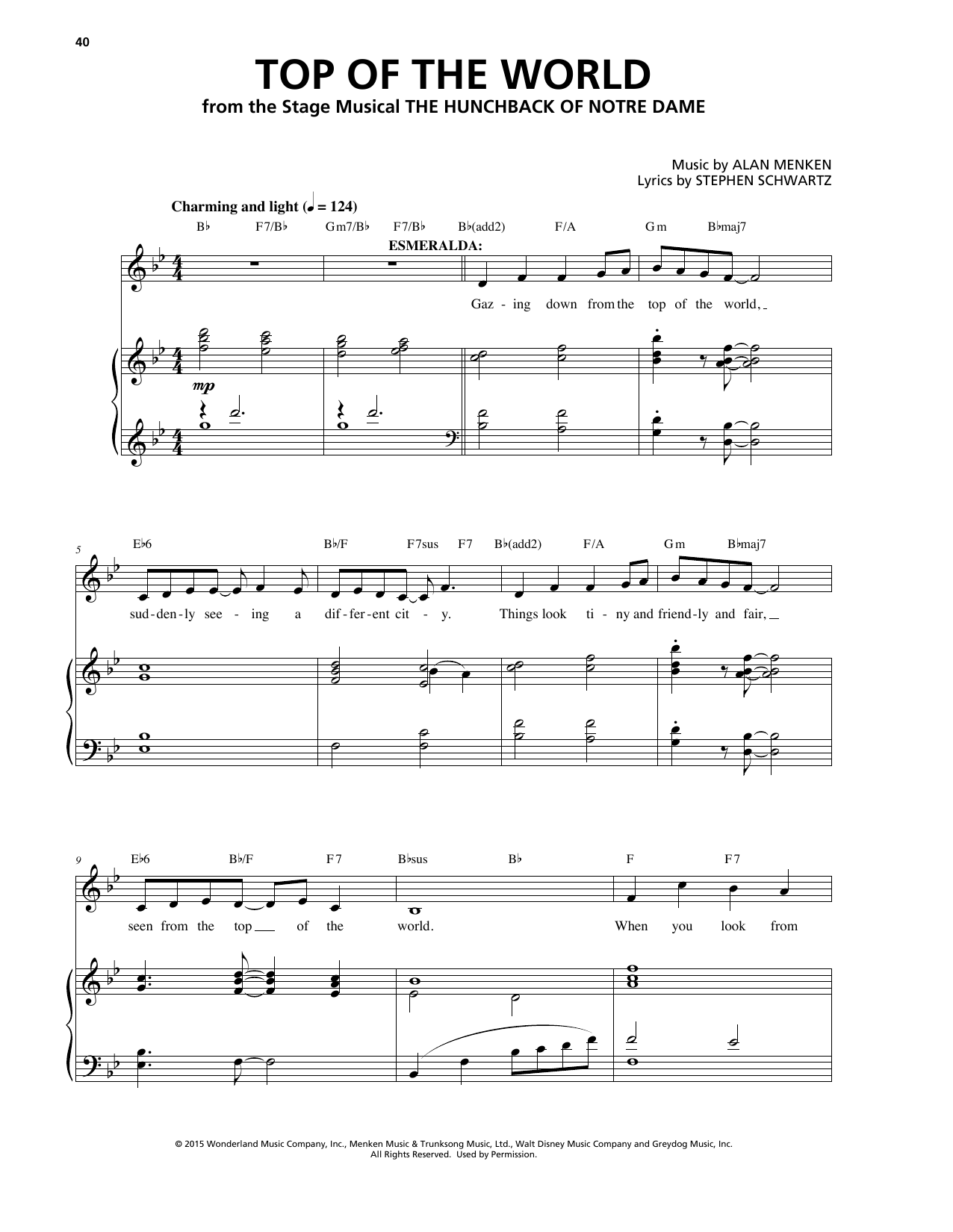 Alan Menken & Stephen Schwartz Top Of The World (from The Hunchback Of Notre Dame: A New Musical) sheet music notes and chords arranged for Piano & Vocal