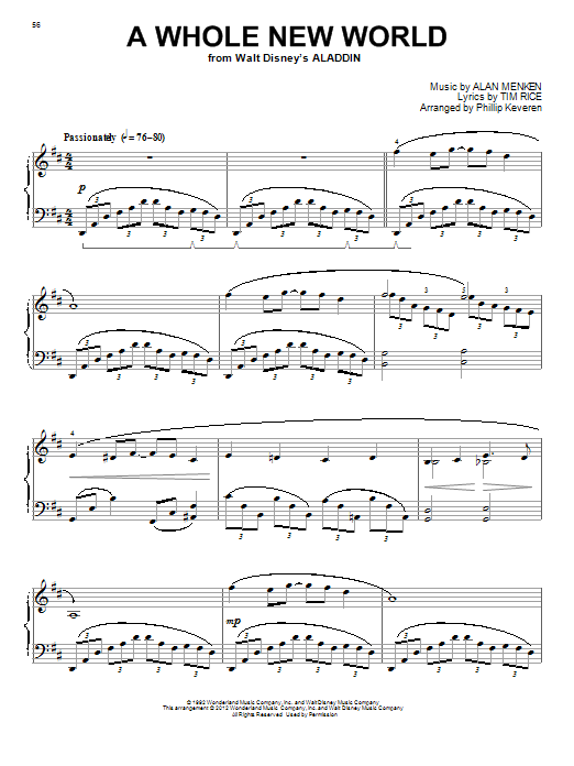 Alan Menken & Tim Rice A Whole New World [Classical version] (from Aladdin) (arr. Phillip Keveren) sheet music notes and chords arranged for Piano Solo