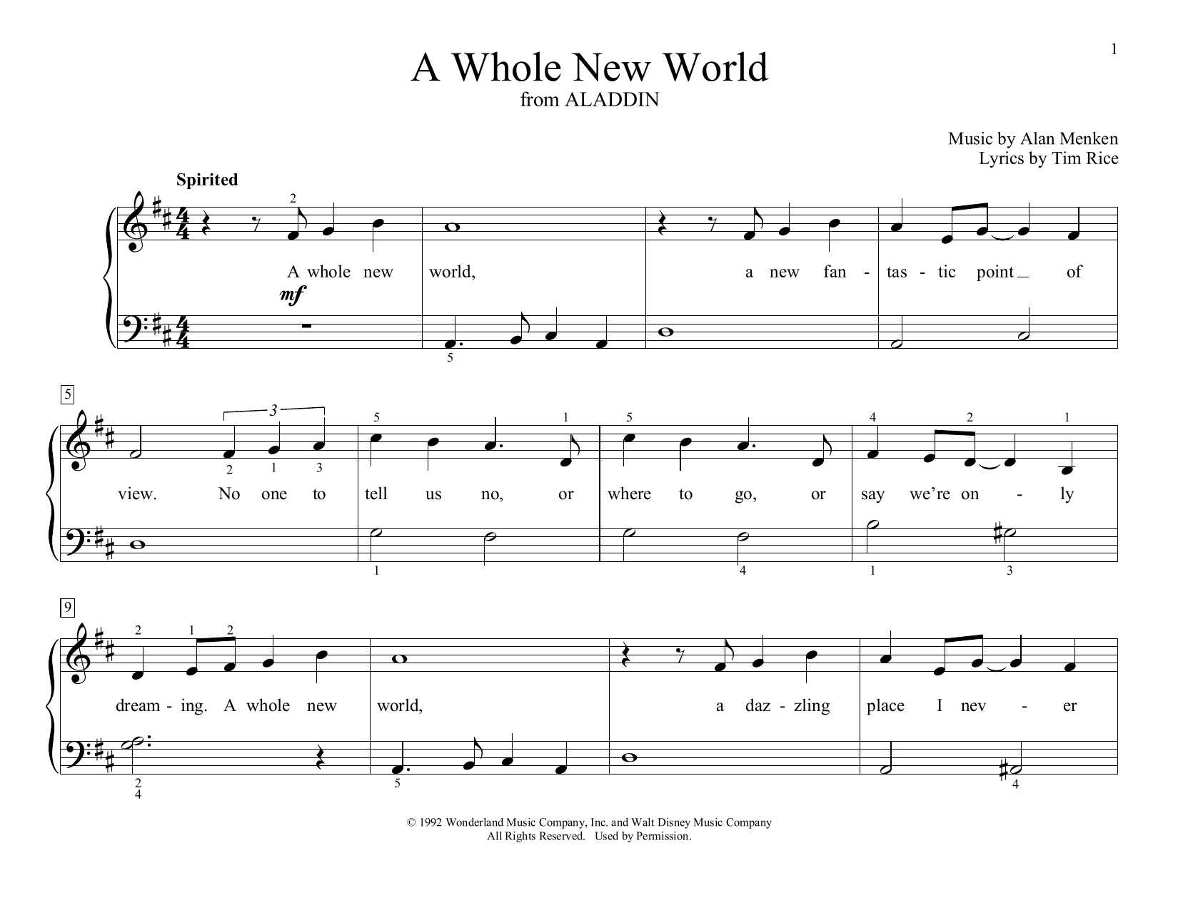 Alan Menken & Tim Rice A Whole New World (from Aladdin) (arr. Christopher Hussey) sheet music notes and chords arranged for Educational Piano
