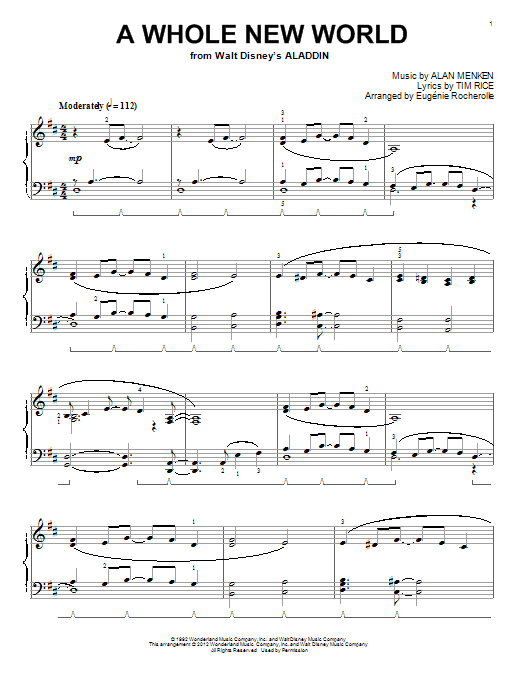 Alan Menken & Tim Rice A Whole New World (from Aladdin) (arr. Eugénie Rocherolle) sheet music notes and chords arranged for Piano Solo