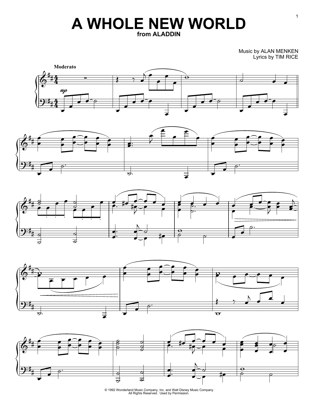 Alan Menken & Tim Rice A Whole New World (from Aladdin) [Classical version] sheet music notes and chords arranged for Piano Solo