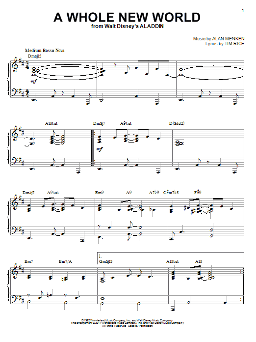 Alan Menken & Tim Rice A Whole New World [Jazz version] (from Aladdin) (arr. Brent Edstrom) sheet music notes and chords arranged for Piano Solo
