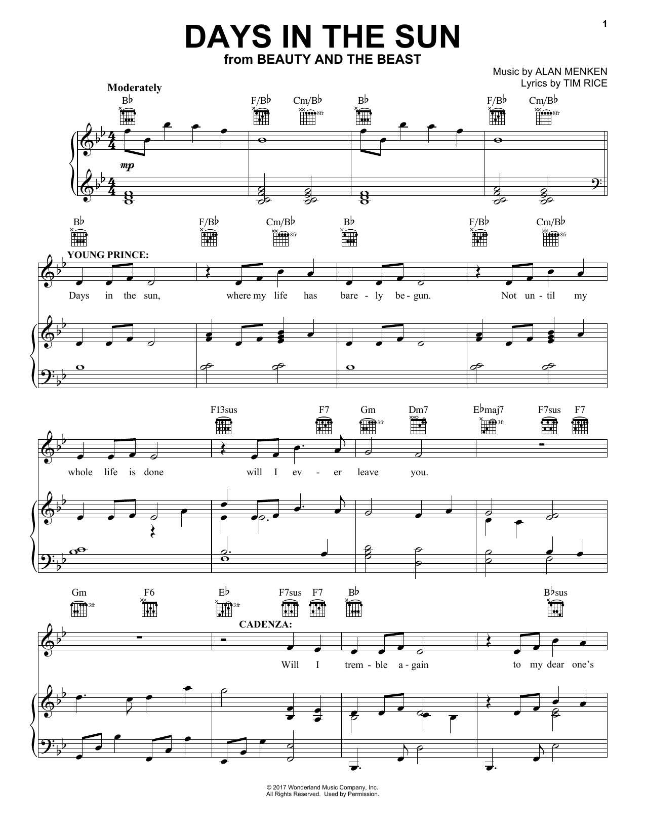 Alan Menken & Tim Rice Days In The Sun (from Beauty And The Beast) sheet music notes and chords arranged for Viola Solo