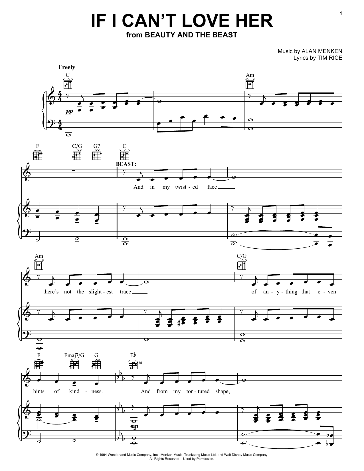 Alan Menken & Tim Rice If I Can't Love Her (from Beauty And The Beast: The Musical) sheet music notes and chords arranged for Viola Solo