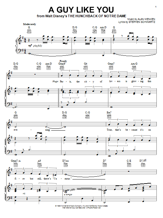 Alan Menken A Guy Like You sheet music notes and chords arranged for Piano, Vocal & Guitar Chords (Right-Hand Melody)