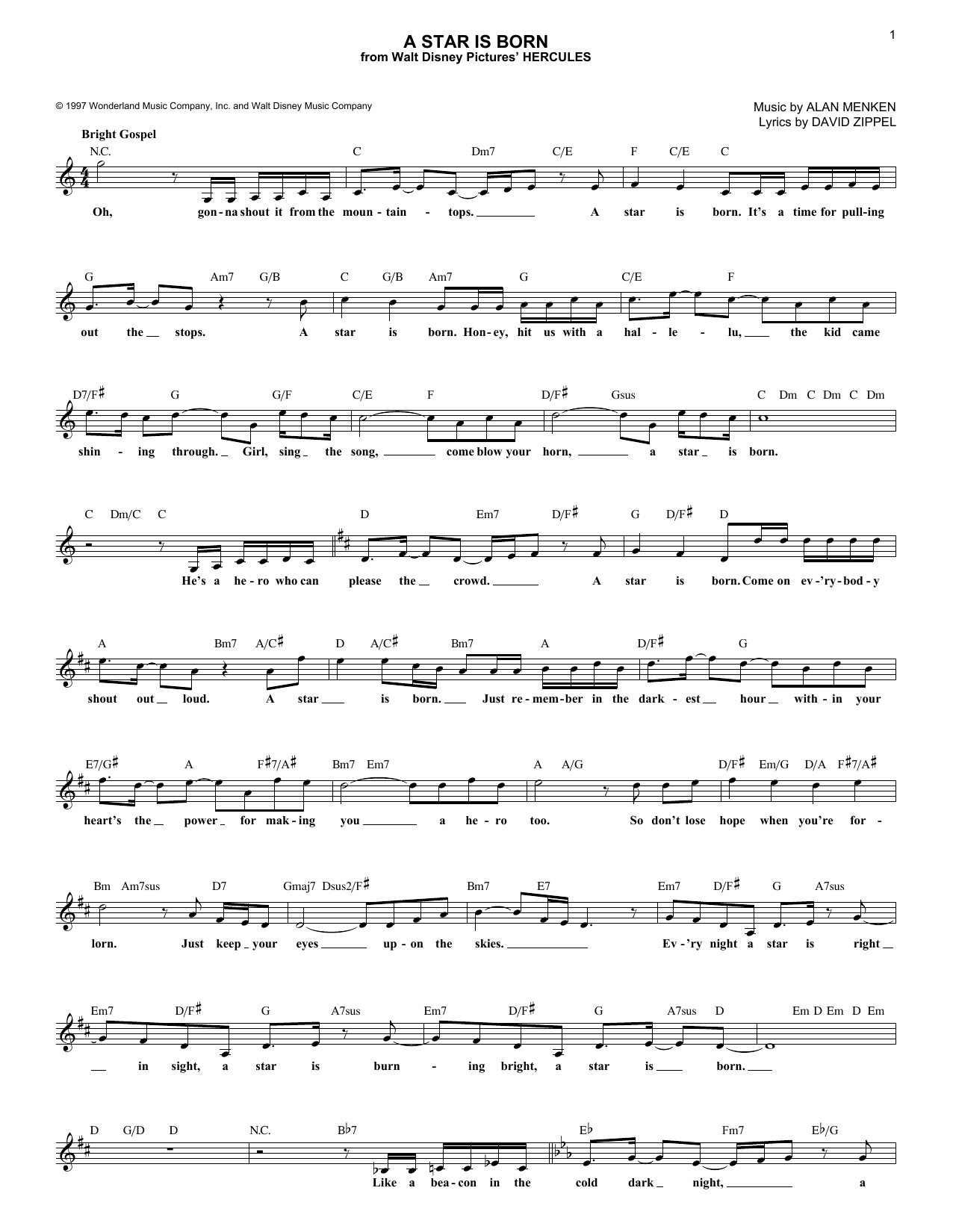 Alan Menken A Star Is Born sheet music notes and chords arranged for Lead Sheet / Fake Book