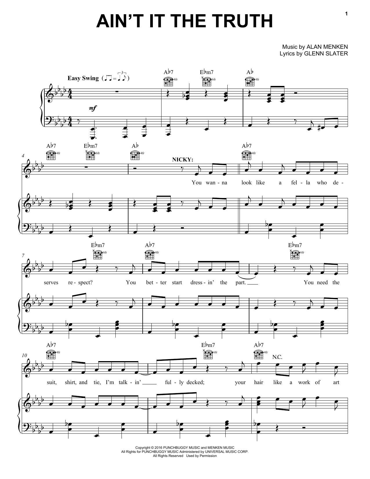 Alan Menken Ain't It The Truth sheet music notes and chords arranged for Piano, Vocal & Guitar Chords (Right-Hand Melody)
