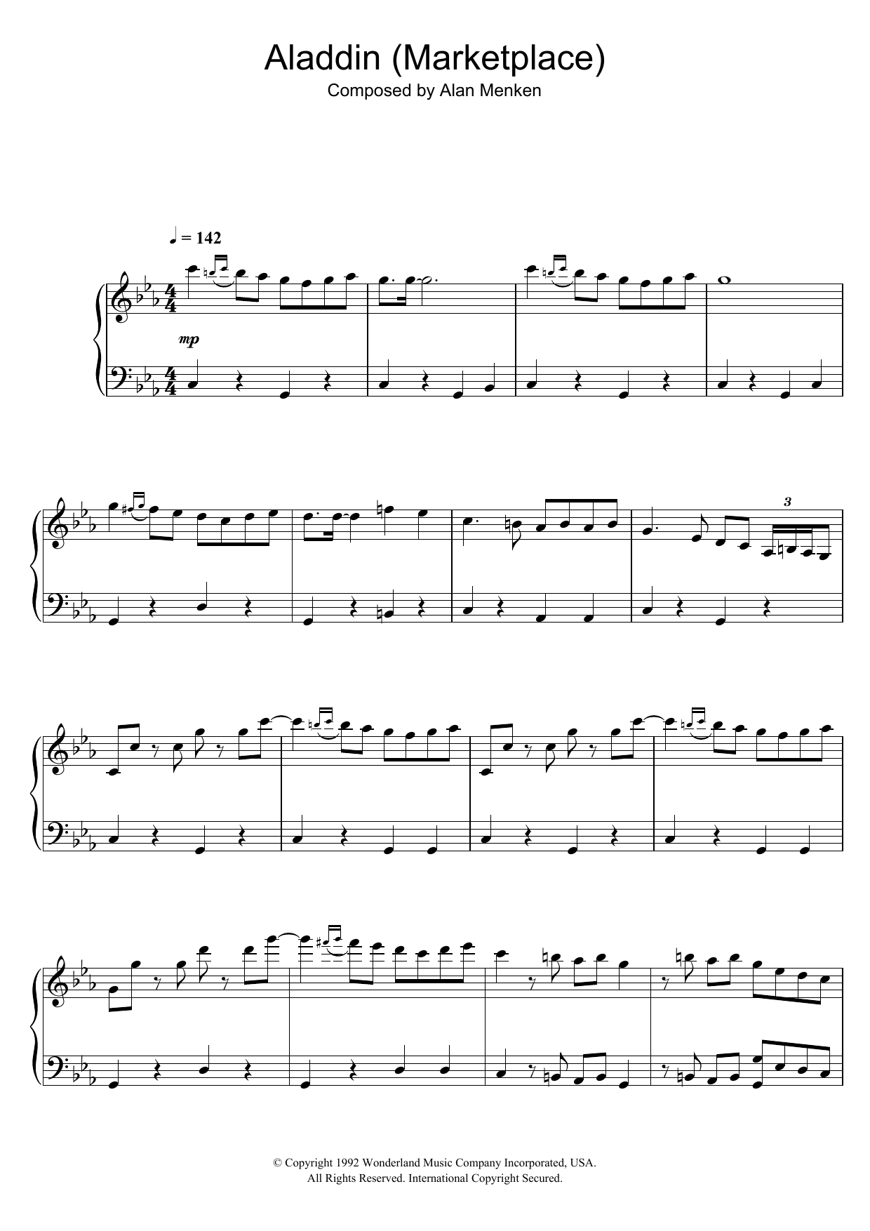 Alan Menken Aladdin (Marketplace) sheet music notes and chords arranged for Piano Solo