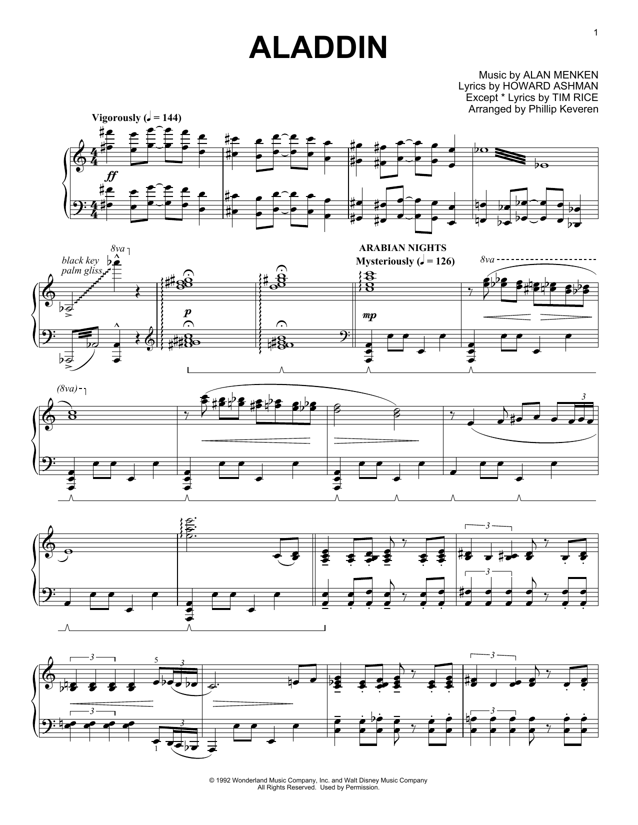 Alan Menken Aladdin Medley (arr. Phillip Keveren) sheet music notes and chords arranged for Piano Solo