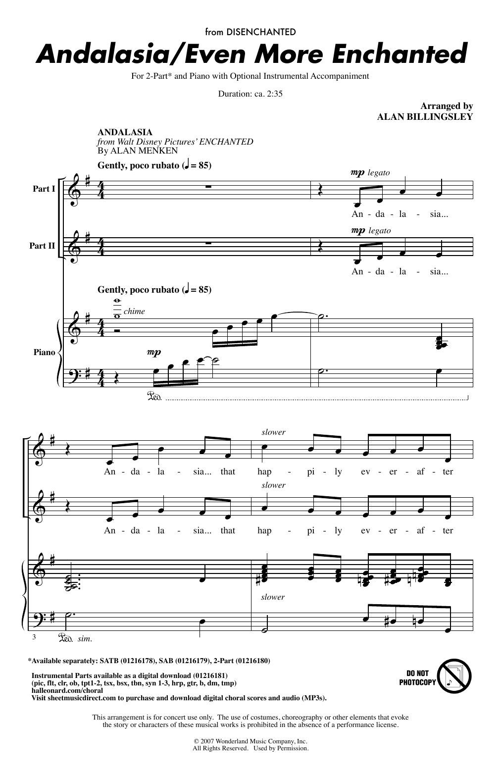 Alan Menken Andalasia / Even More Enchanted (arr. Alan Billingsley) sheet music notes and chords arranged for 2-Part Choir