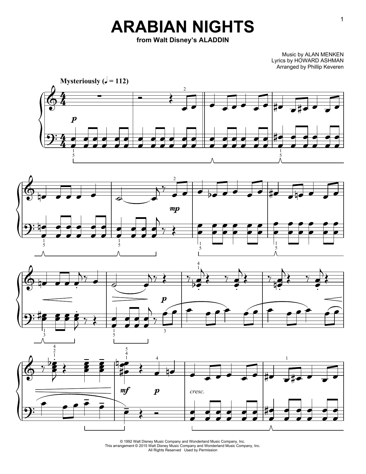 Alan Menken Arabian Nights [Classical version] (from Aladdin) (arr. Phillip Keveren) sheet music notes and chords arranged for Easy Piano
