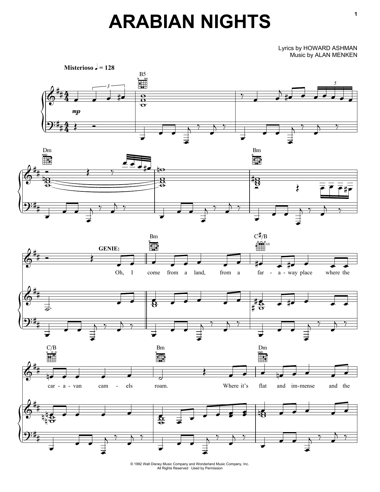 Alan Menken Arabian Nights (from Aladdin: The Broadway Musical) sheet music notes and chords arranged for Piano, Vocal & Guitar Chords (Right-Hand Melody)