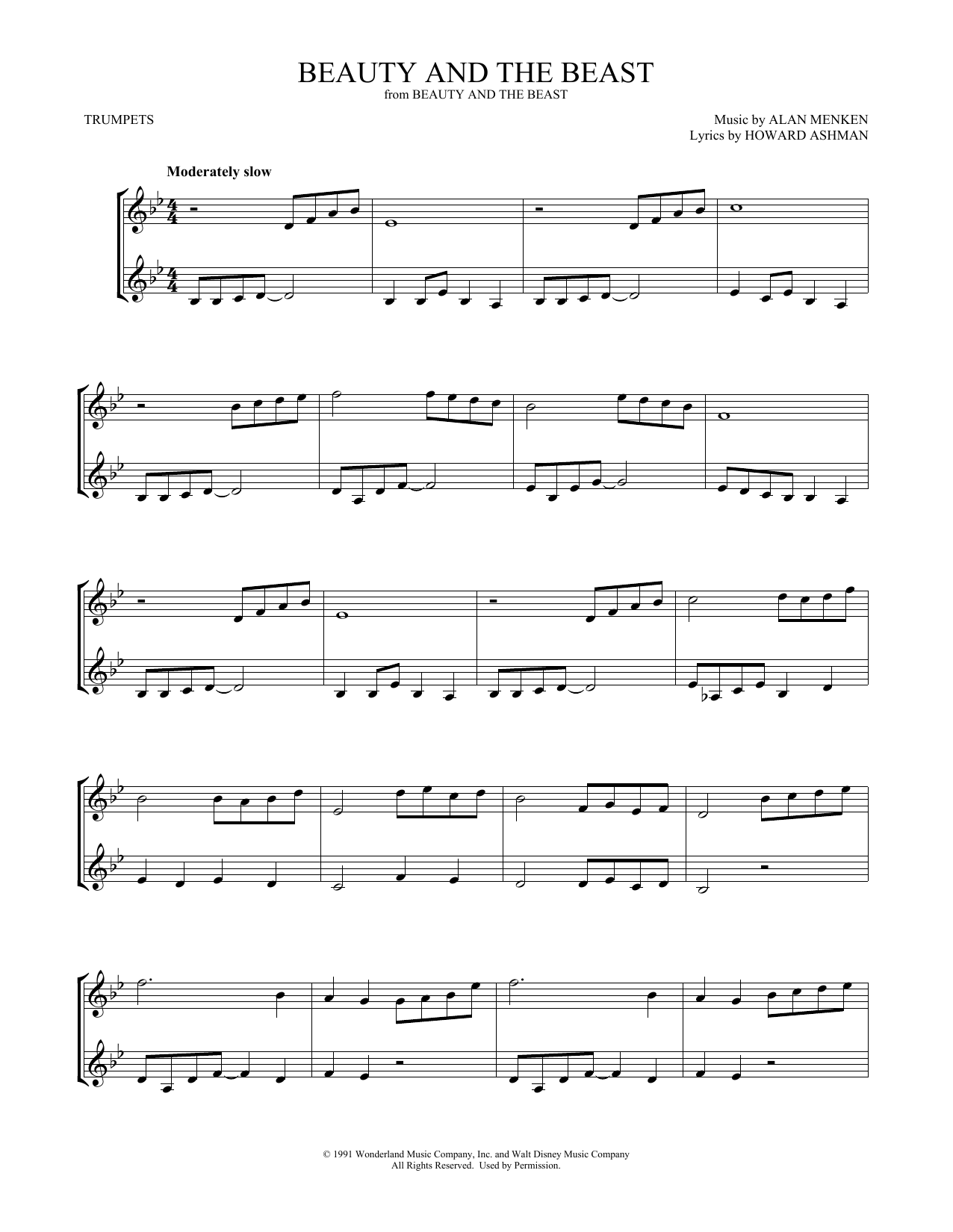 Celine Dion & Peabo Bryson Beauty And The Beast (arr. Mark Phillips) sheet music notes and chords arranged for Trumpet Duet