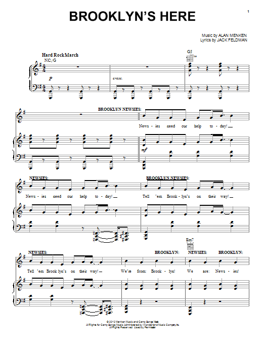 Alan Menken Brooklyn's Here sheet music notes and chords arranged for Piano, Vocal & Guitar Chords (Right-Hand Melody)