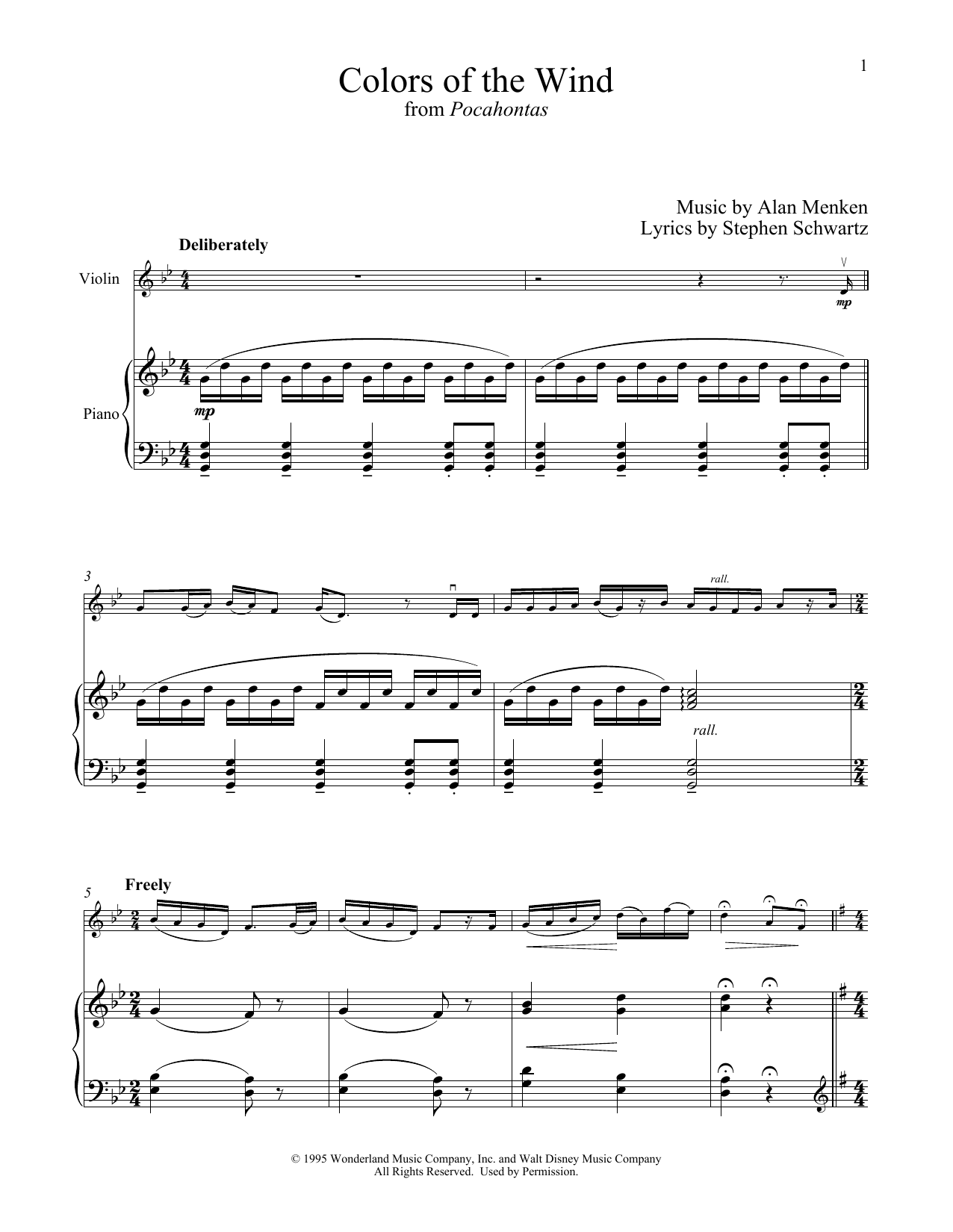 Alan Menken Colors Of The Wind (from Pocahontas) sheet music notes and chords arranged for Flute and Piano