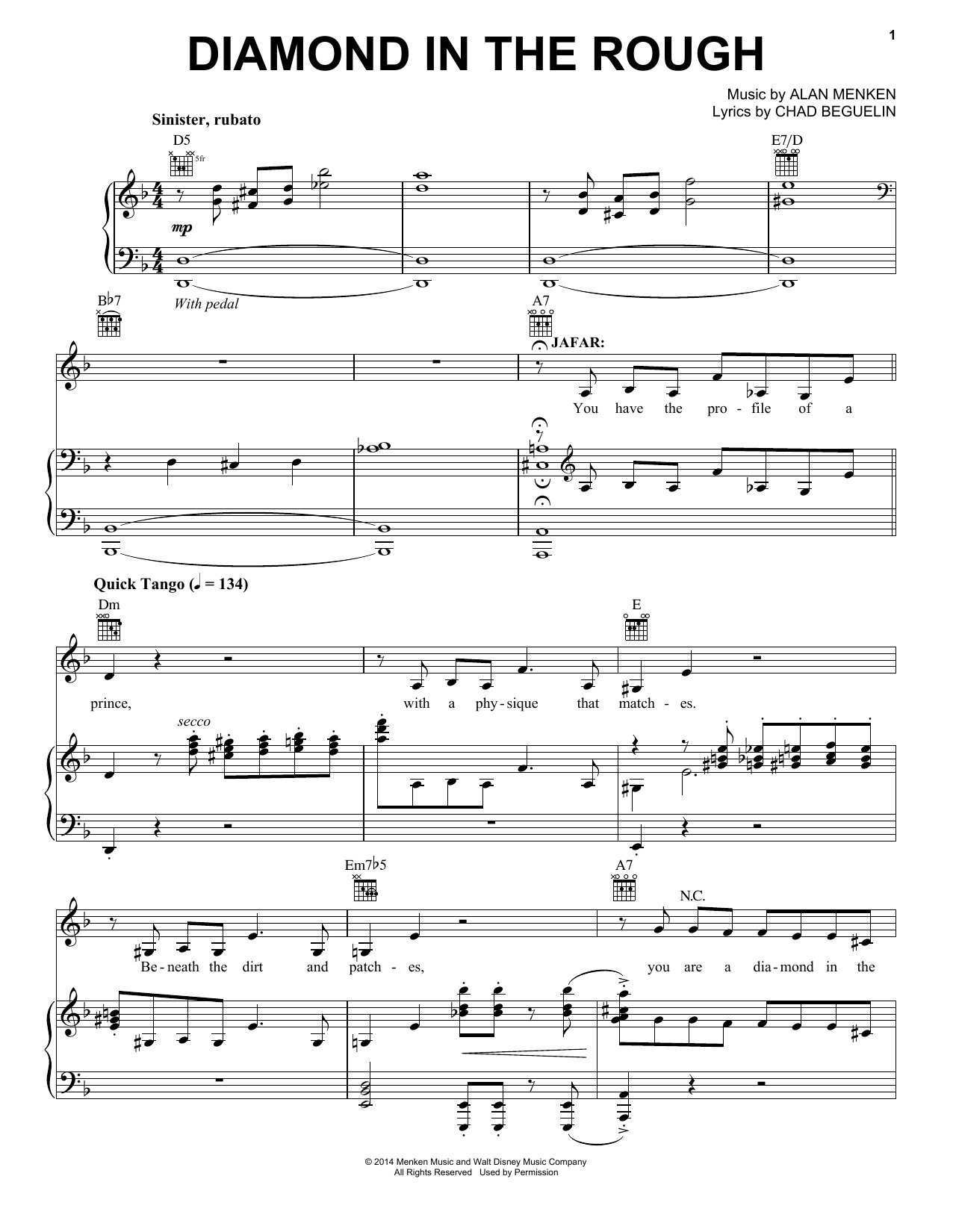 Alan Menken Diamond In The Rough (from Aladdin: The Broadway Musical) sheet music notes and chords arranged for Piano, Vocal & Guitar Chords (Right-Hand Melody)