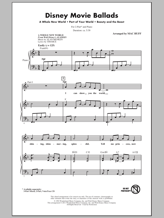 Alan Menken Disney Movie Ballads (Medley) (arr. Mac Huff) sheet music notes and chords arranged for 2-Part Choir