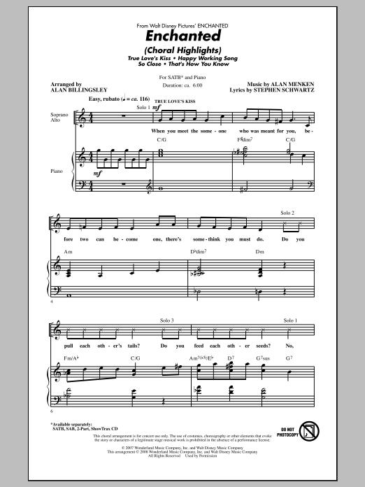 Alan Menken Enchanted (Choral Highlights) (arr. Alan Billingsley) sheet music notes and chords arranged for SAB Choir