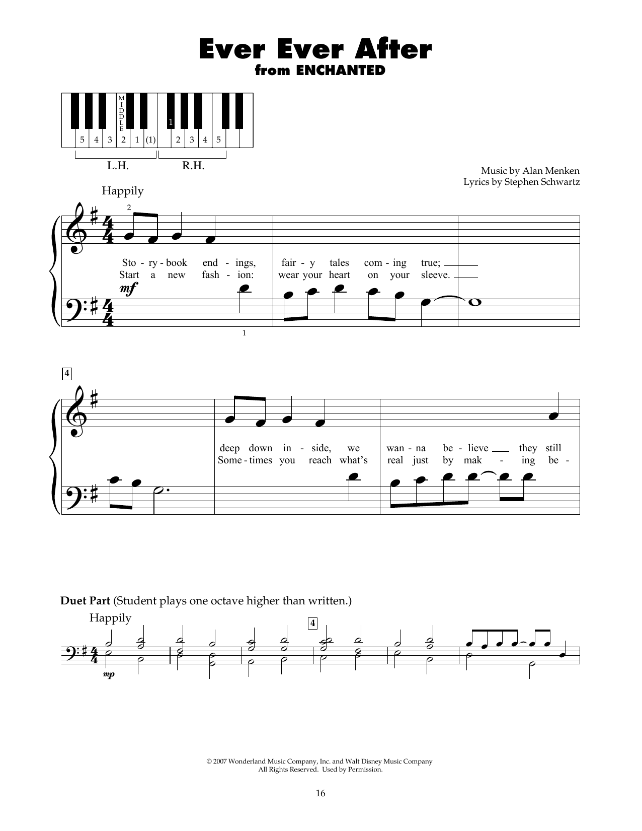 Alan Menken Ever Ever After (from Enchanted) sheet music notes and chords arranged for 5-Finger Piano