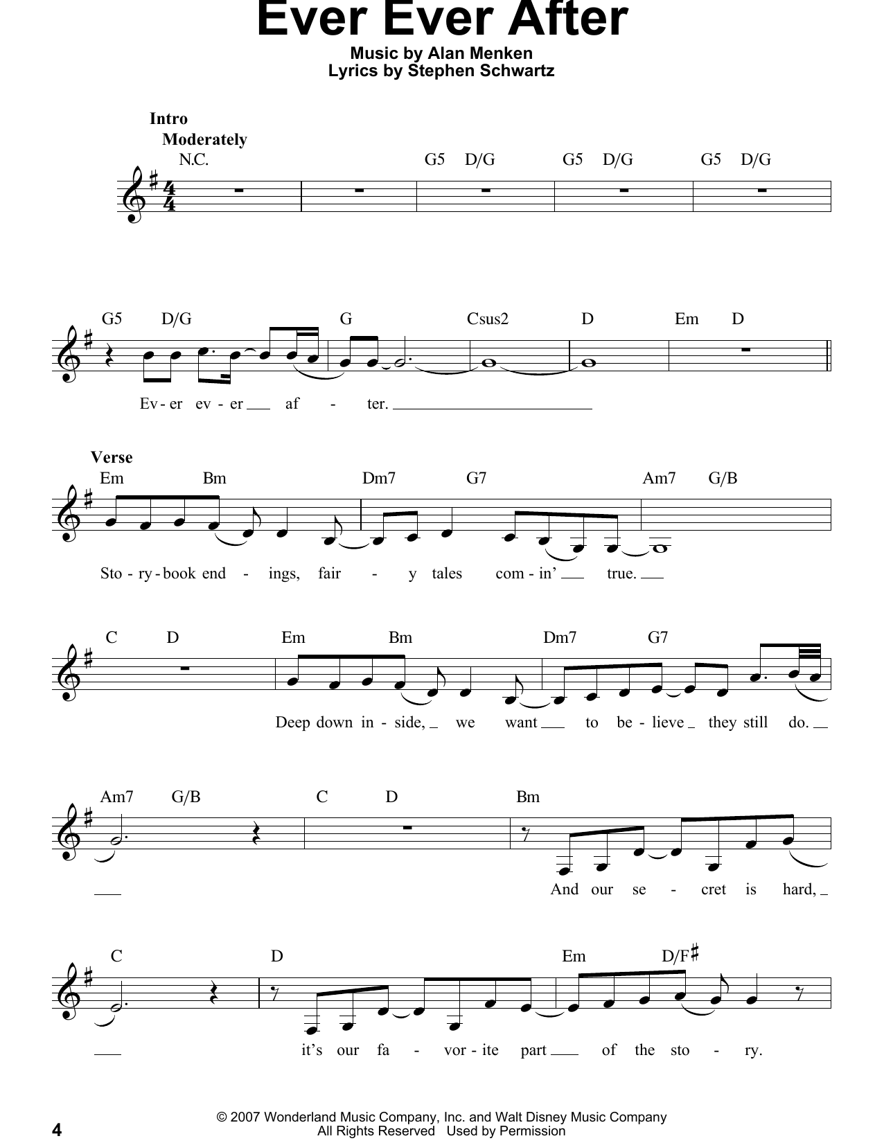 Alan Menken Ever Ever After sheet music notes and chords arranged for Pro Vocal