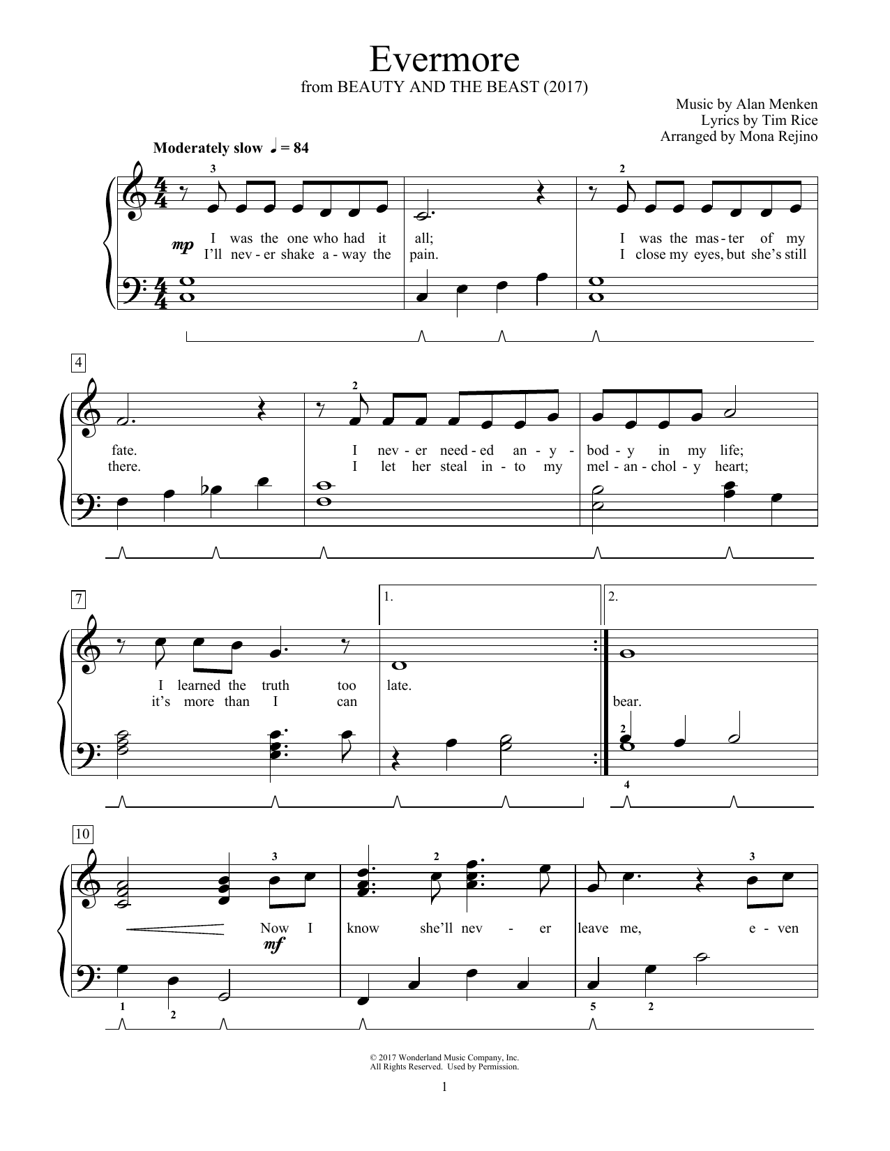 Alan Menken Evermore (from Beauty And The Beast) sheet music notes and chords arranged for Educational Piano