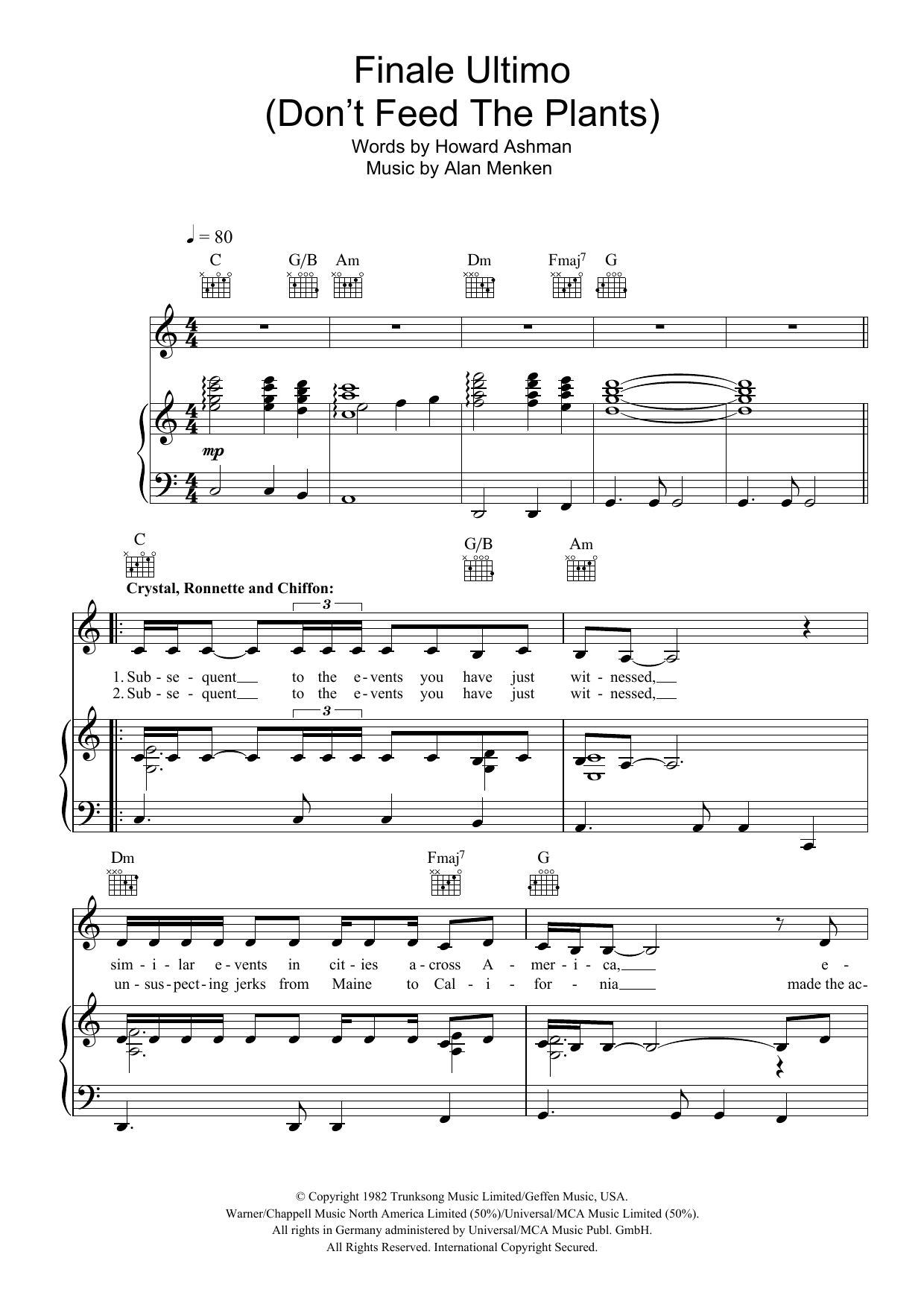Alan Menken Finale Ultimo (Don't Feed The Plants) sheet music notes and chords arranged for Piano, Vocal & Guitar Chords