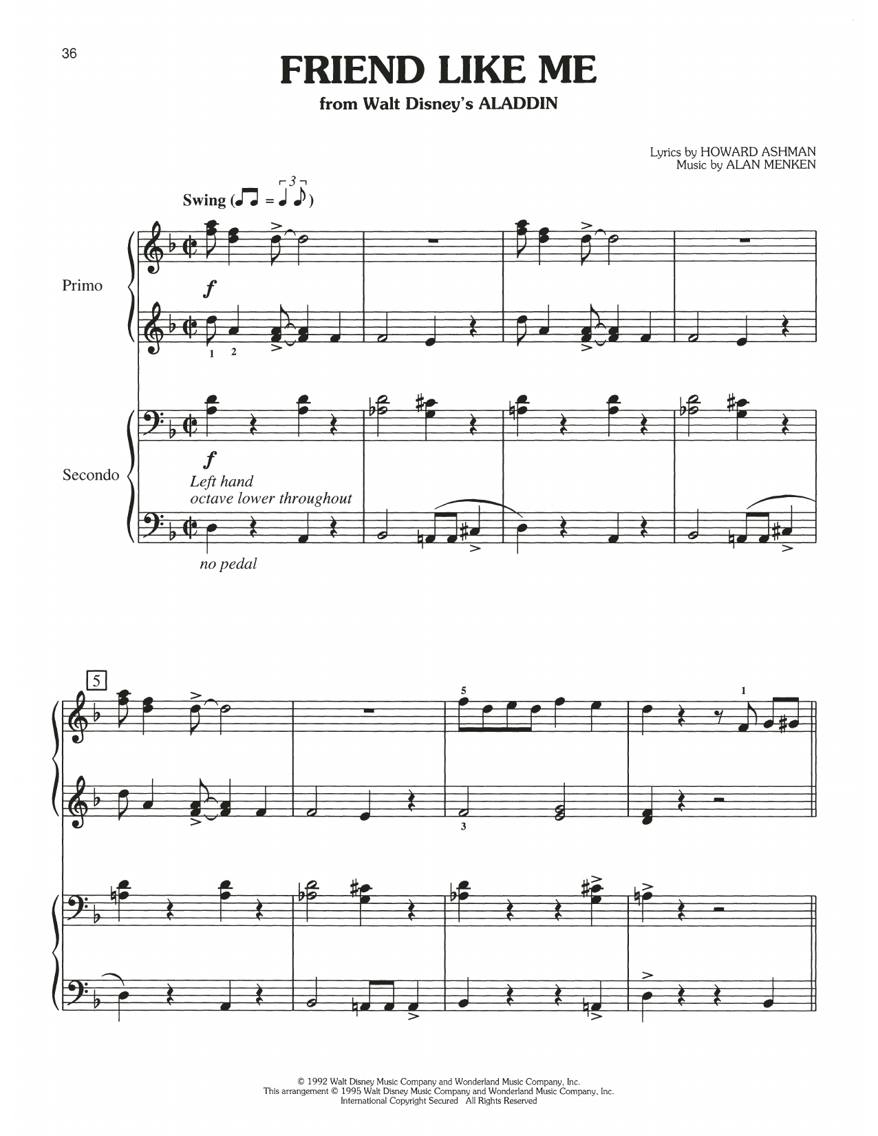 Alan Menken Friend Like Me (from Aladdin) sheet music notes and chords arranged for Piano Duet