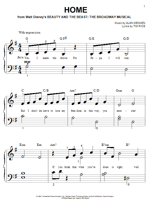 Alan Menken Home (from Beauty and the Beast: The Broadway Musical) sheet music notes and chords arranged for Cello Solo