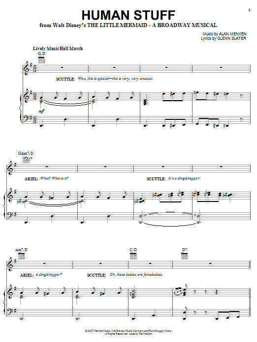 Alan Menken Human Stuff (from The Little Mermaid: A Broadway Musical) sheet music notes and chords arranged for Piano, Vocal & Guitar Chords (Right-Hand Melody)
