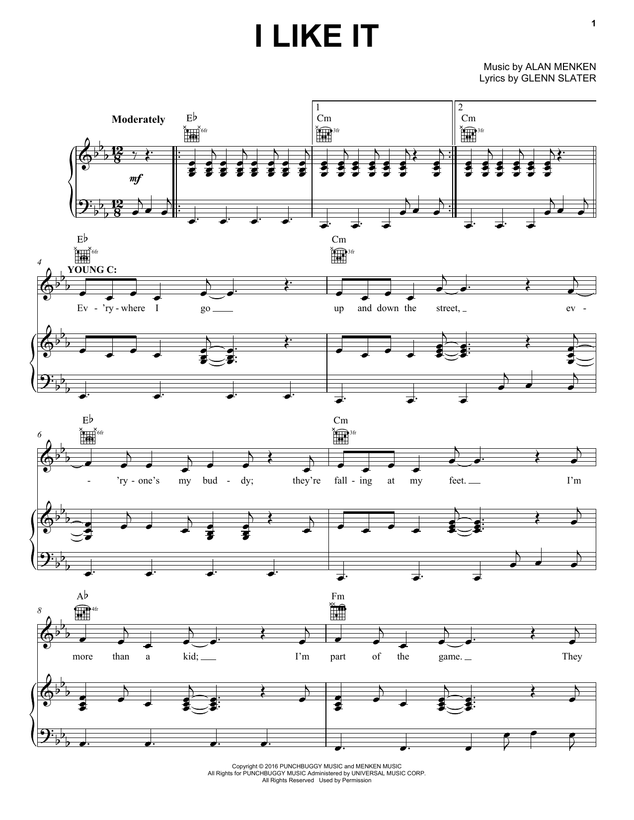 Alan Menken I Like It sheet music notes and chords arranged for Piano, Vocal & Guitar Chords (Right-Hand Melody)