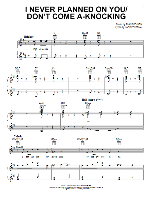 Alan Menken I Never Planned On You/Don't Come A-Knocking sheet music notes and chords arranged for Piano, Vocal & Guitar Chords (Right-Hand Melody)