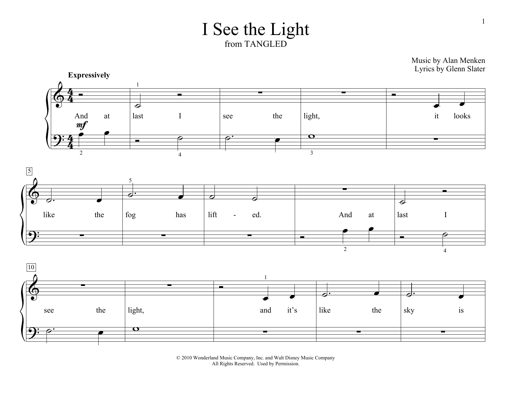 Alan Menken I See The Light (from Tangled) (arr. Christopher Hussey) sheet music notes and chords arranged for Educational Piano