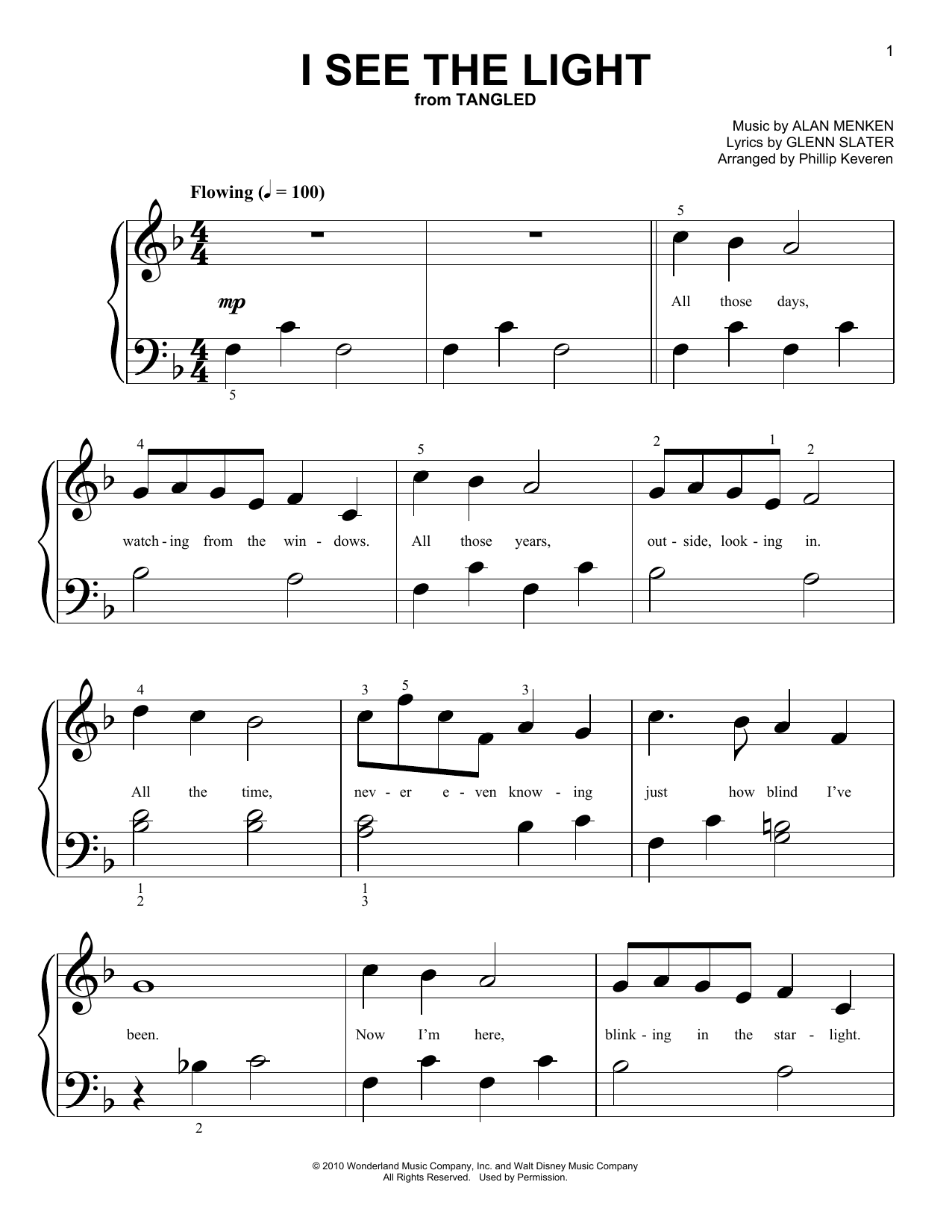 Alan Menken I See The Light (from Tangled) (arr. Phillip Keveren) sheet music notes and chords arranged for Big Note Piano