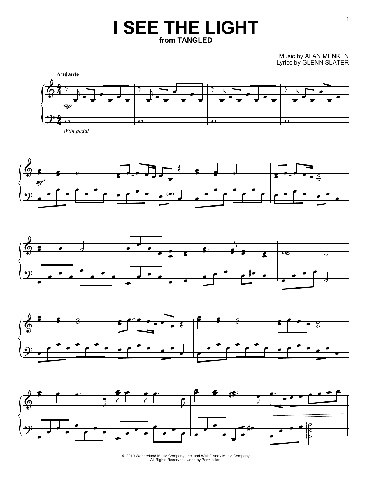 Alan Menken I See The Light (from Tangled) [Classical version] sheet music notes and chords arranged for Piano Solo