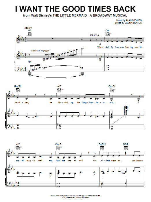 Alan Menken I Want The Good Times Back (from The Little Mermaid: A Broadway Musical) sheet music notes and chords arranged for Piano, Vocal & Guitar Chords (Right-Hand Melody)