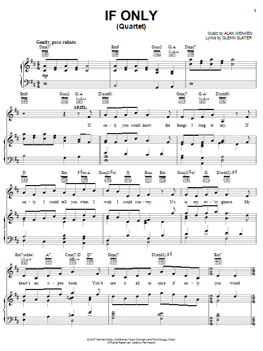 Alan Menken If Only (Quartet) (from The Little Mermaid: A Broadway Musical) sheet music notes and chords arranged for Piano, Vocal & Guitar Chords (Right-Hand Melody)