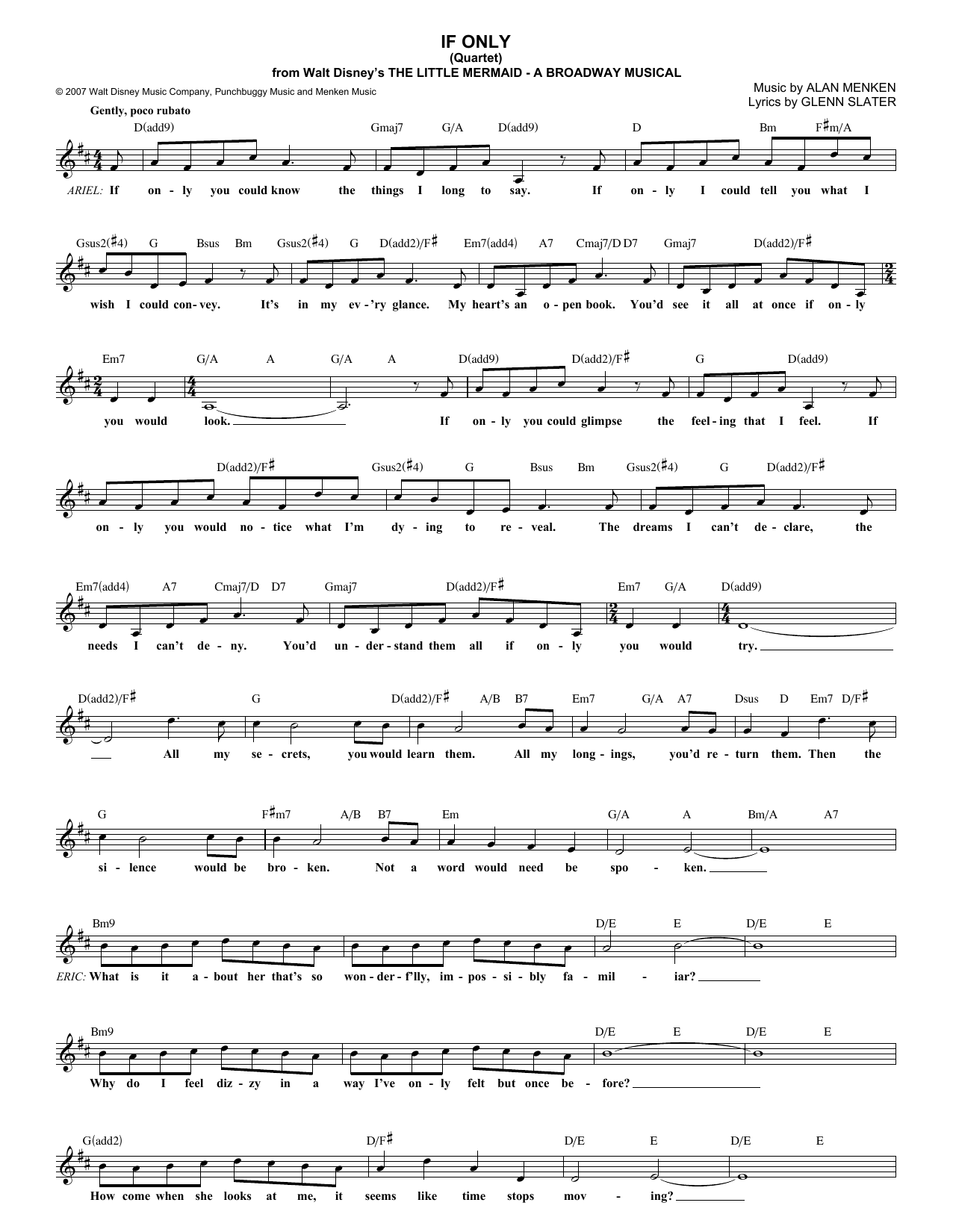 Alan Menken If Only (Quartet) sheet music notes and chords arranged for Lead Sheet / Fake Book