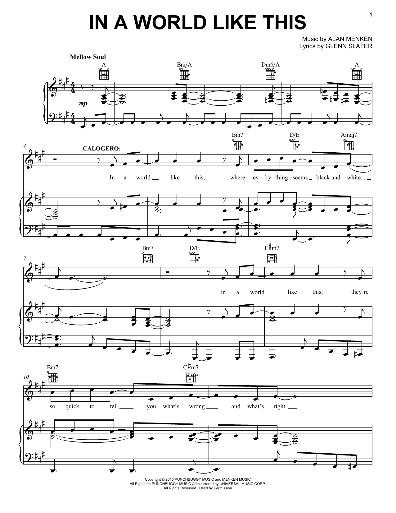 Alan Menken In A World Like This sheet music notes and chords arranged for Piano, Vocal & Guitar Chords (Right-Hand Melody)