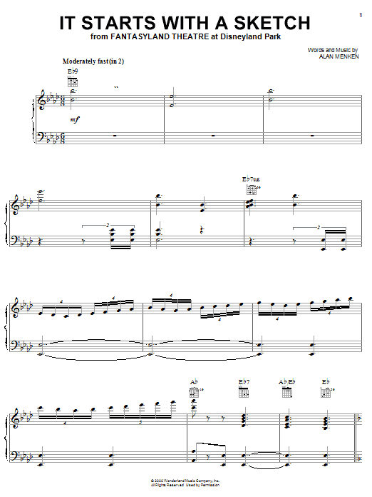 Alan Menken It Starts With A Sketch sheet music notes and chords arranged for Piano, Vocal & Guitar Chords (Right-Hand Melody)